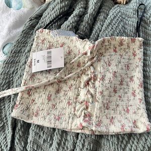 Floral tie front tube top